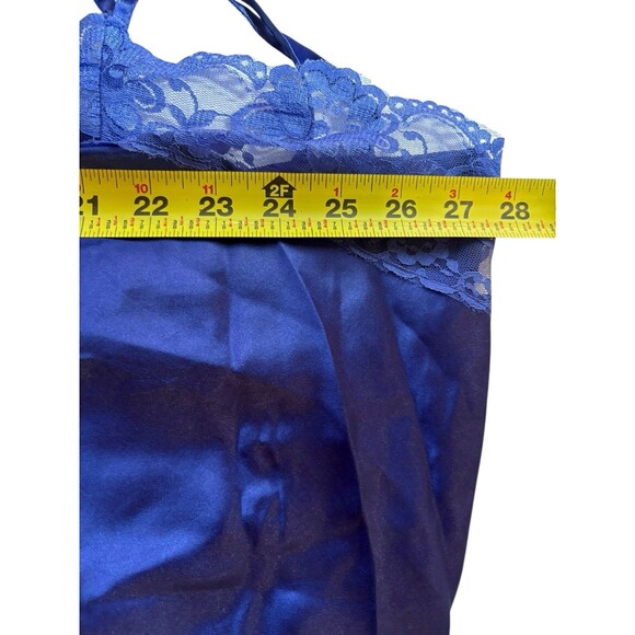 Amoureuse Plus Size Satin Long Peignoir Set Nightgown Robe Royal Blue 26/28 2X - Picture 5 of 7